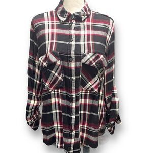 Sanctuary Women's Fizz Plaid Boyfriend for Life Shirt Black & Red Medium‎